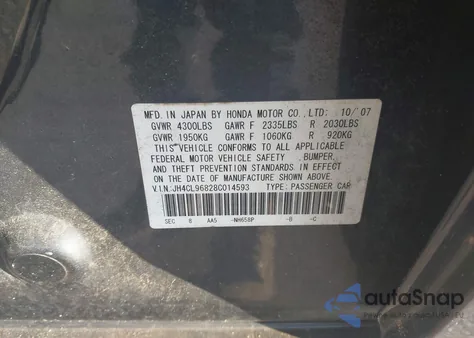 2008 Acura Tsx from USA, damaged, VIN JH4CL96828C014593